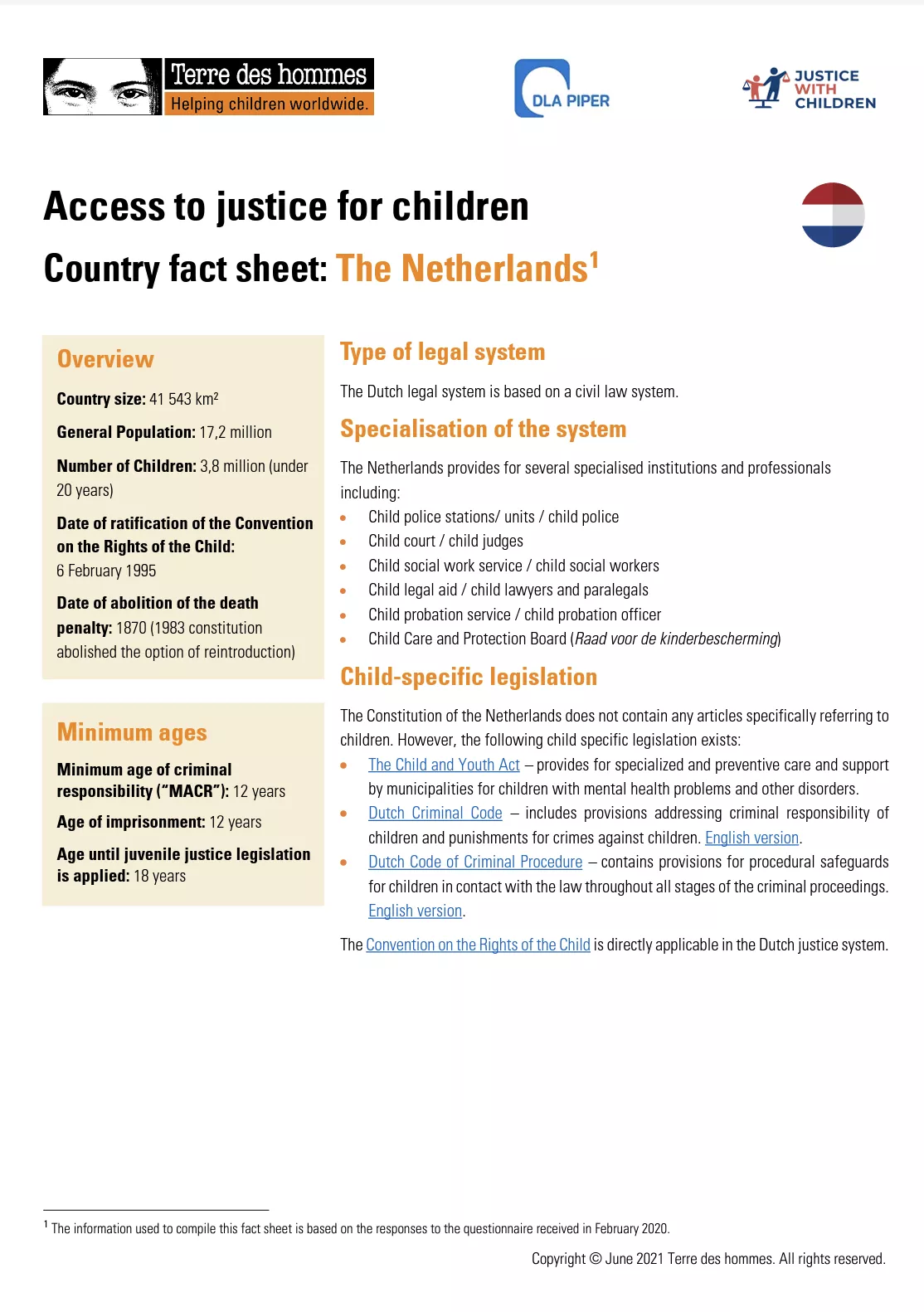 Access to Justice for Children Country Factsheet: The Netherlands